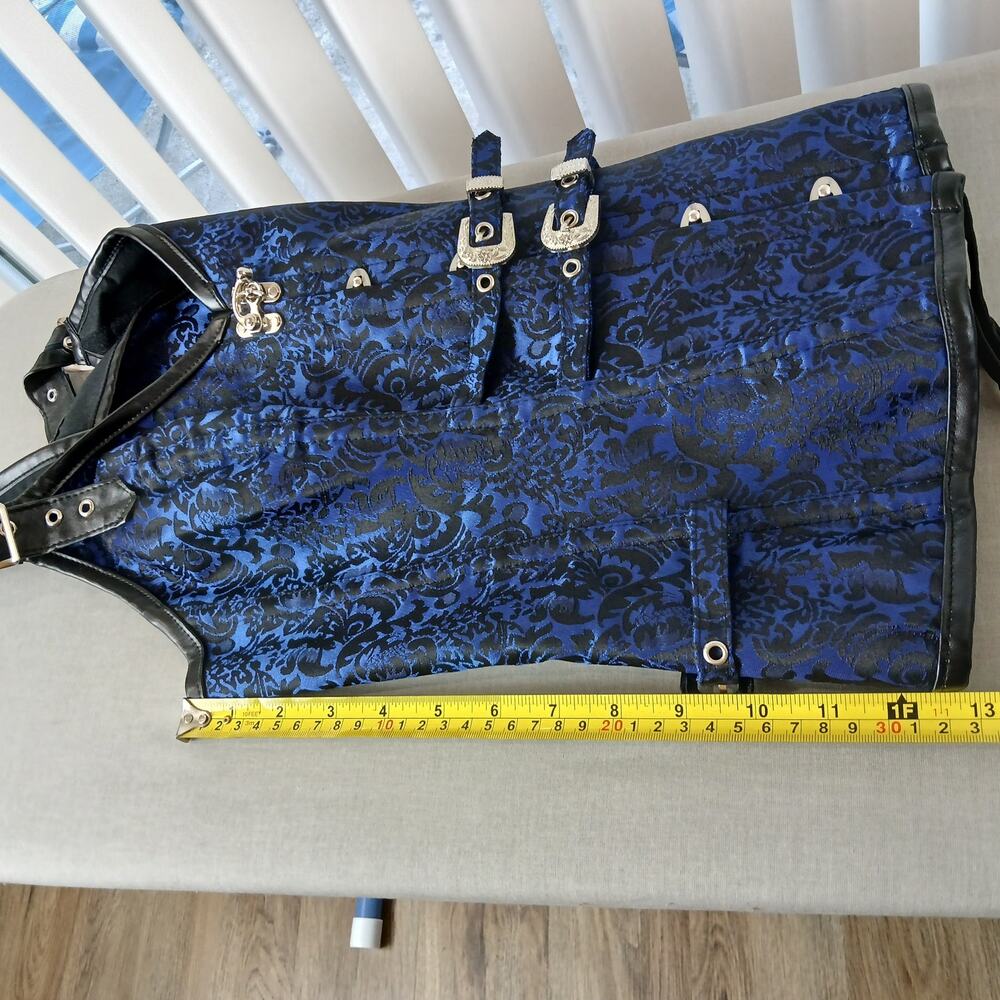 Kimring Corset XXL Gothic Steampunk Brocade Overbust Steel Boned Bustier Blue - Picture 11 of 13